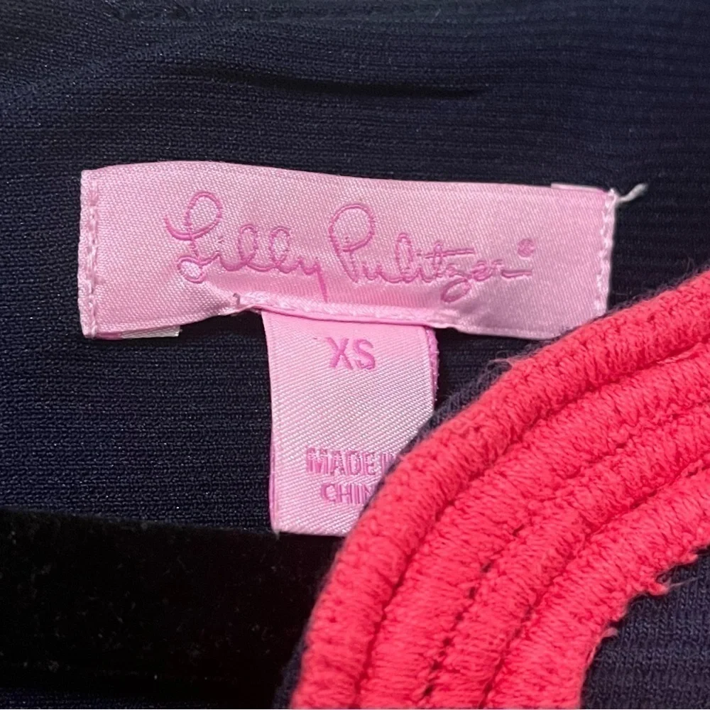 LILLY PULITZER Janice Navy Coral Knit Shift Embroidered Mini Dress Size XS - Picture 6 of 7